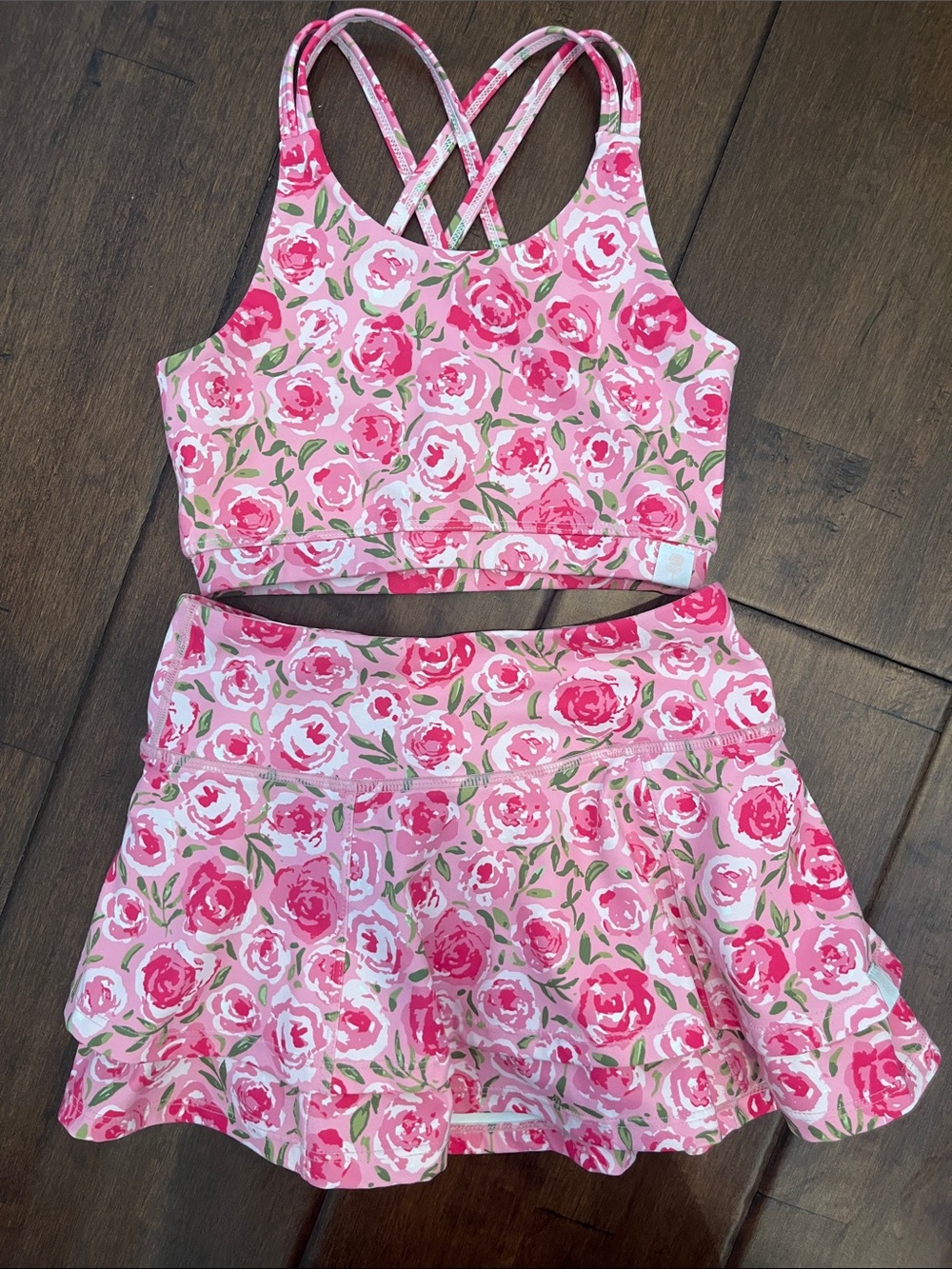 Sweet Honey Pink Floral Active Skort Set - Crop Top & Skirt